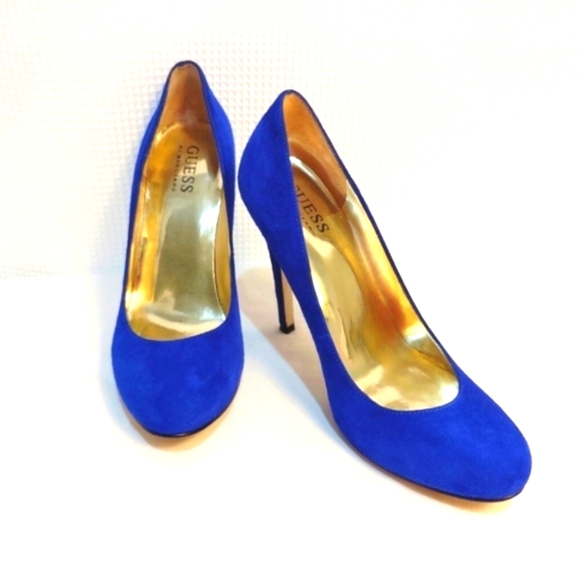 Guess by Marciano Heels Cobalt Blue Suede Shoes Leather True Blue Pumps … - Picture 12 of 13